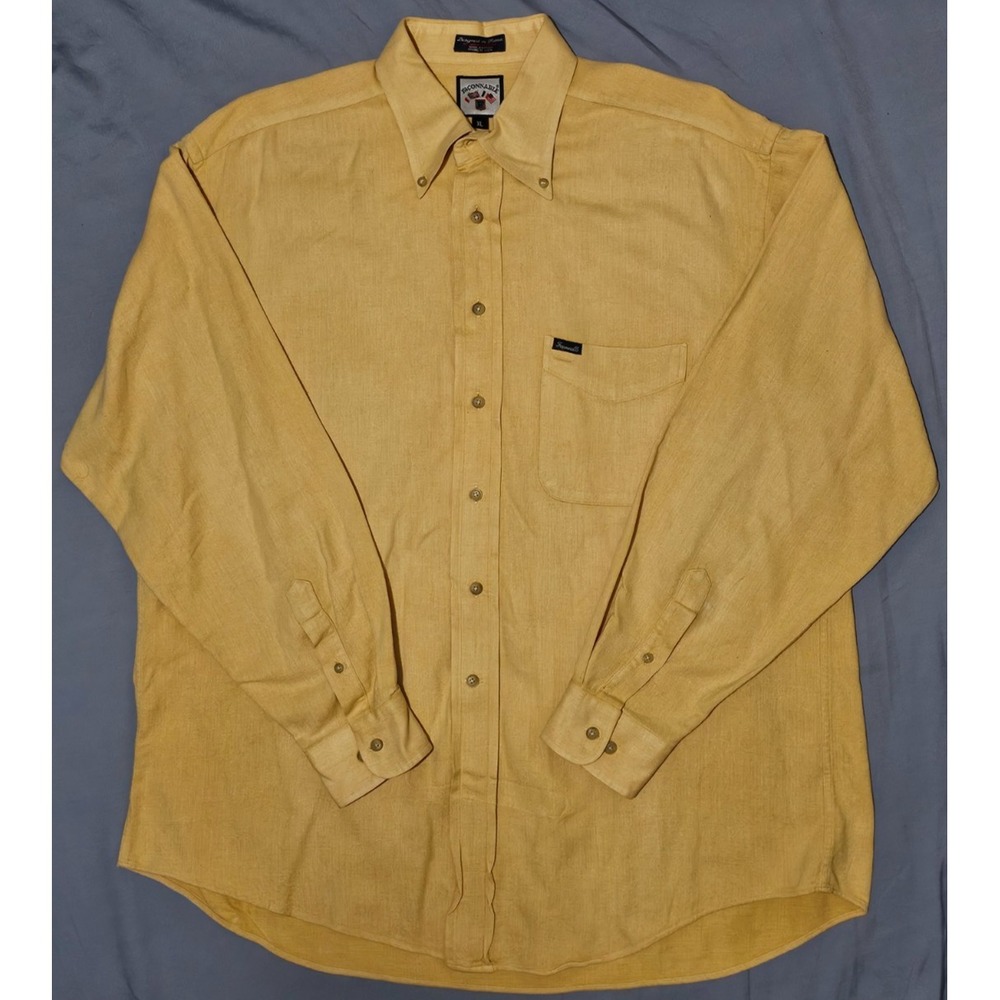 FACONNABLE Men's Yellow Casual Shirt Button-Down‎ Long Sleeve Size XL USA